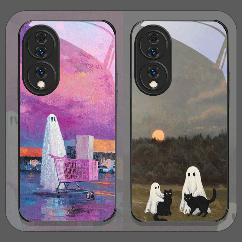 Huawei Mate 60 - Cute Cartoon Black Cat Ghost Printed