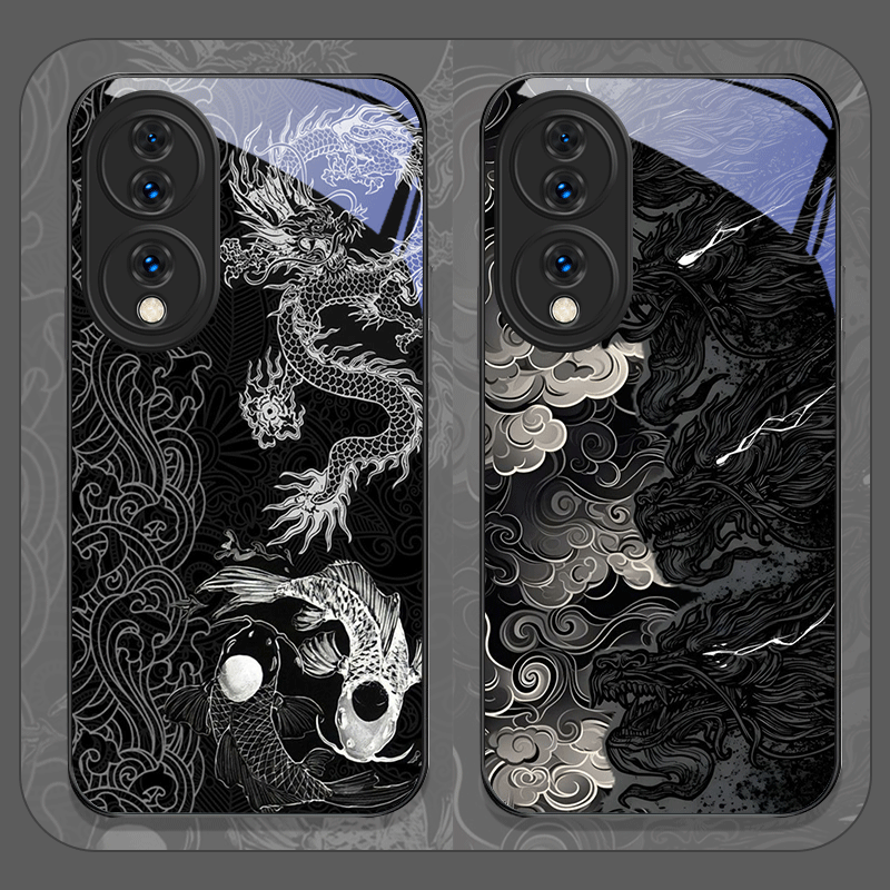 Huawei Mate 60 - Aesthetic Cool Black Dragon Printed Tempered